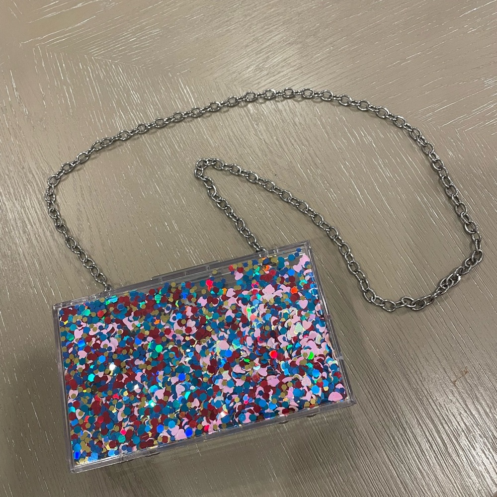 Multicolor Glitter Clutch with Chain Strap